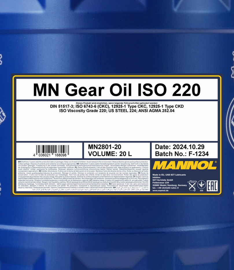 Mannol Gear Oil 220 - Tandwielolie - 20 Liter