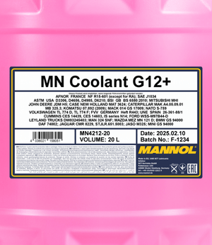 Mannol G12+ Koelvloeistof rood - 20 Liter - etiket