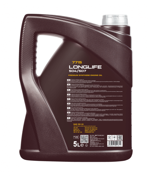 Mannol Longlife 504/507 | 5W30 Vol Synthetische motorolie | 5 Liter