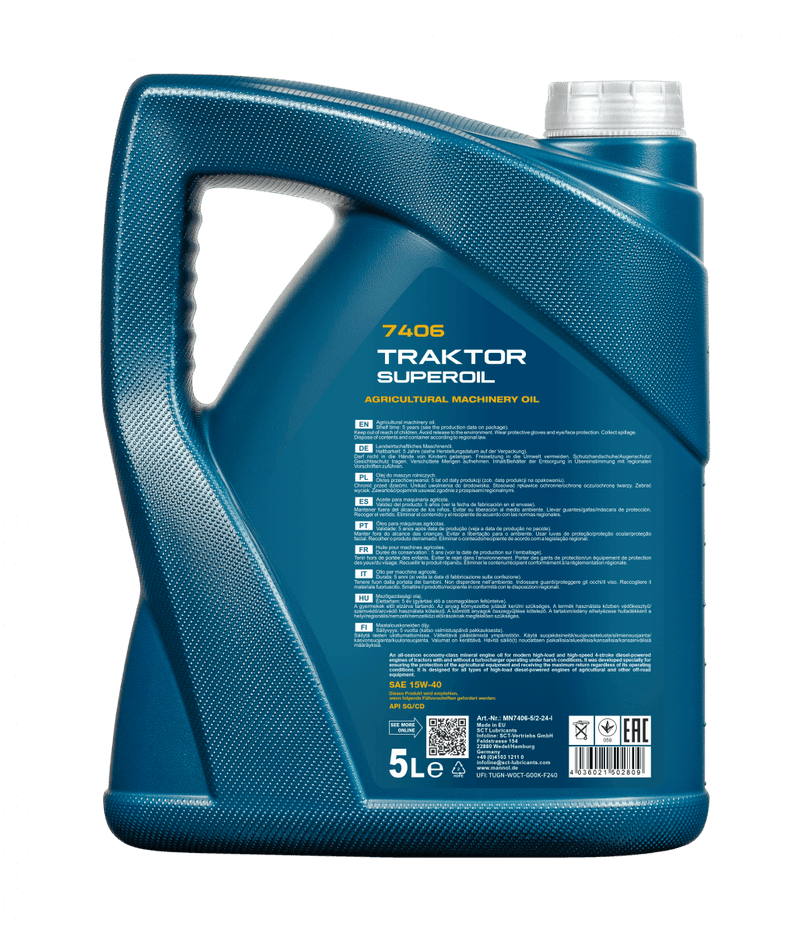 Mannol Traktor Superoil 15W40 - Minerale Olie Landbouw - 5 Liter - achterkant