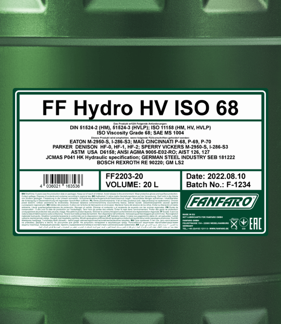 Fanfaro ISO HV 68 | Hydrauliek olie | 20 liter
