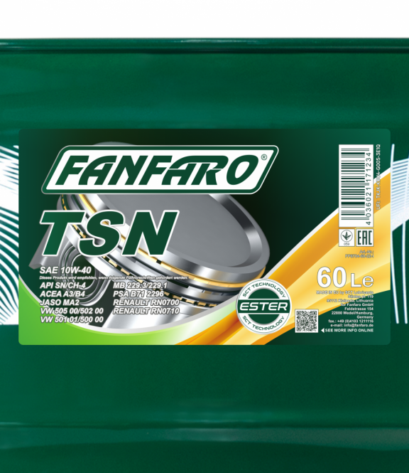 Fanfaro TSN | 10W40 | Synthetische Motorolie | 60 Liter