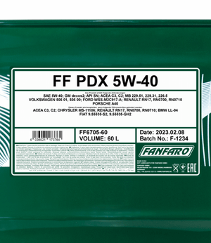 Fanfaro PDX | 5W40 | Synthetische Motorolie | 60 Liter