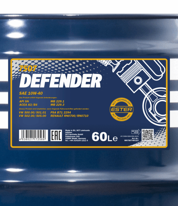 Mannol Defender | 10W40 Semi Synthetische motorolie | 60 Liter
