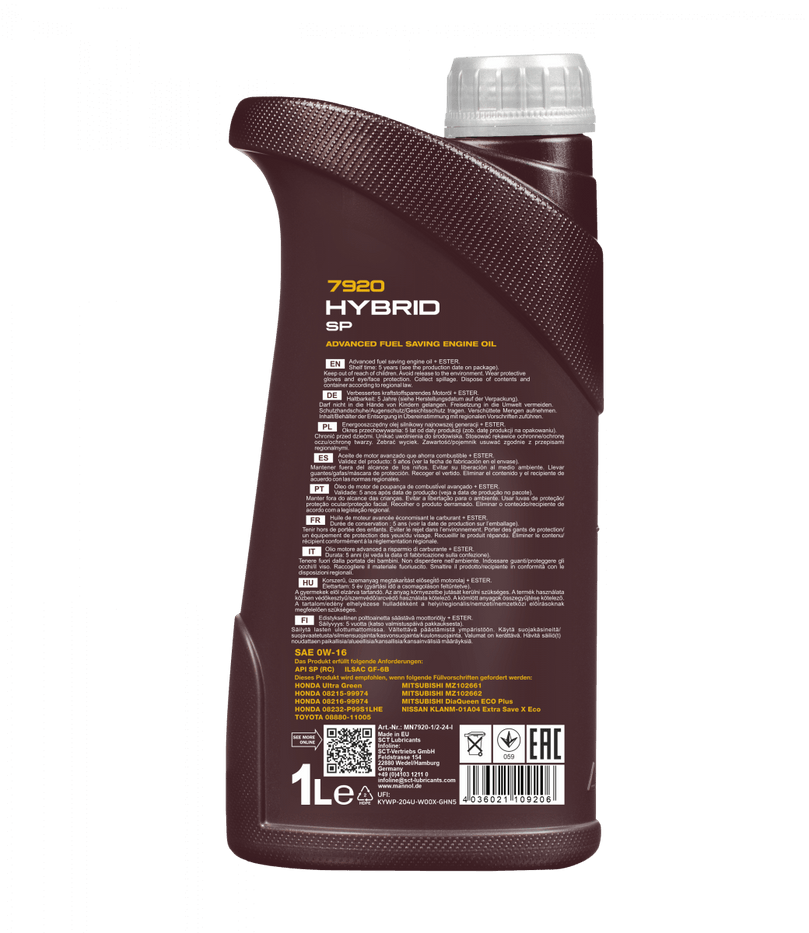 Mannol Hybrid SP | 0W16 Vol Synthetische motorolie | 1 Liter - Oliereus