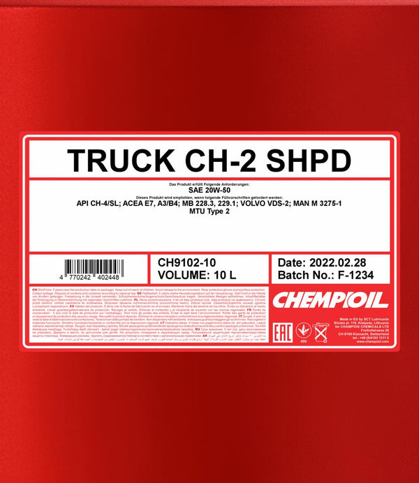 Chempioil 9102 CH-2 TRUCK SHPD 20W-50 Motorolie - 10 Liter