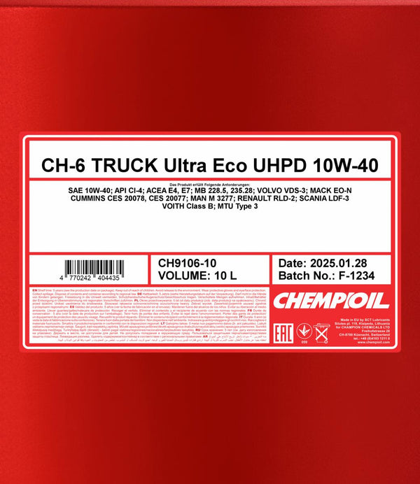 Chempioil 9106 CH-6 TRUCK Ultra Eco UHPD 10W-40 Motorolie - 10 Liter