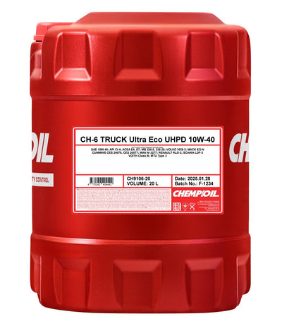 Chempioil 9106 CH-6 TRUCK Ultra Eco UHPD 10W-40 Motorolie - 20 Liter