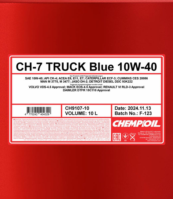 Chempioil 9107 CH-7 TRUCK Blue 10W-40 Motorolie - 10 Liter