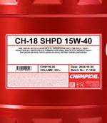Chempioil 9118 CH-18 SHPD 15W-40 Motorolie - 20 Liter