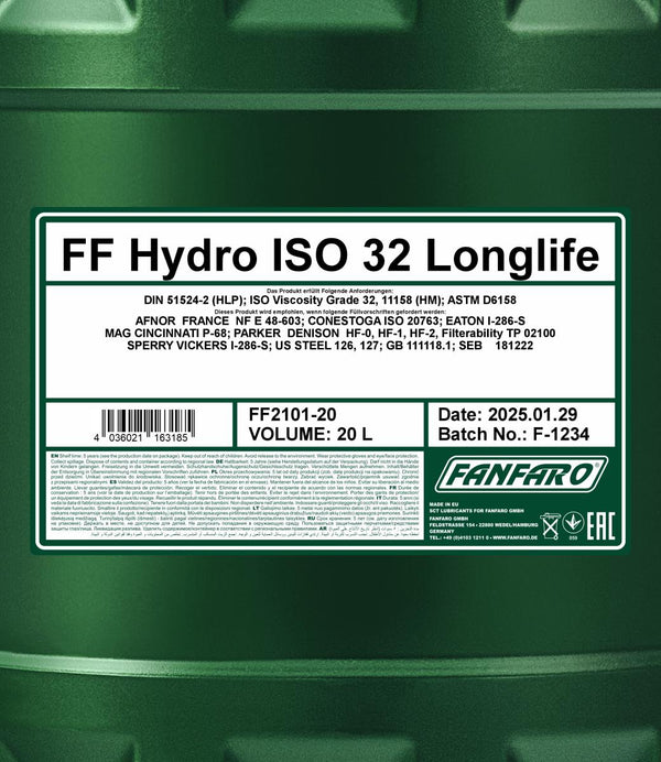 Fanfaro 2101 Hydro ISO 32 LONGLIFE Hydrauliekolie - 20 Liter