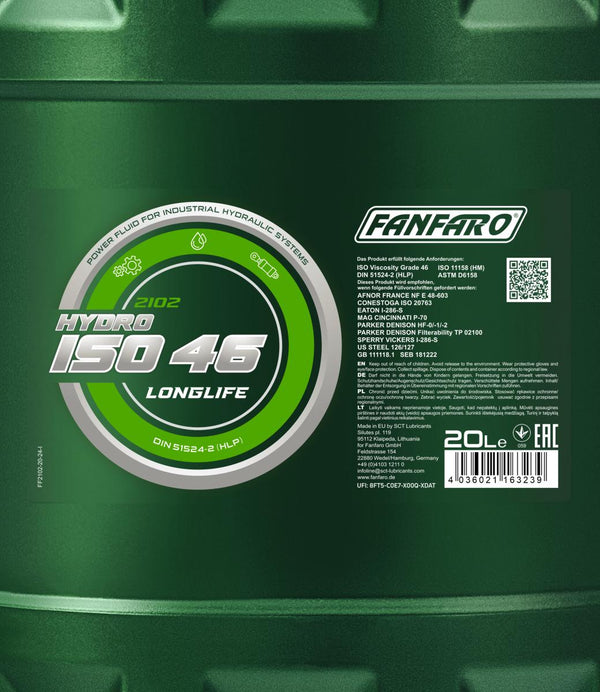 Fanfaro 2102 Hydro ISO 46 LONGLIFE Hydrauliekolie - 20 Liter