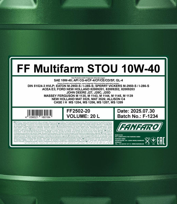 Fanfaro 2502 Multifarm STOU 10W-40 Motorolie - 20 Liter