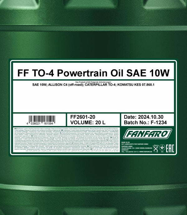 Fanfaro 2601 TO-4 Powertrain Oil SAE 10W Hydrauliekolie - 20 Liter