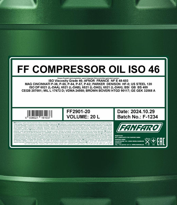 Fanfaro 2901 Compressor Oil ISO 46 - 20 Liter