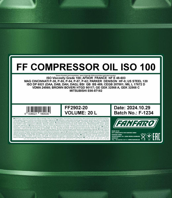 Fanfaro 2902 Compressor Oil ISO 100 - 20 Liter
