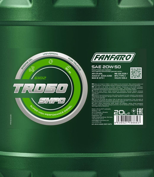 Fanfaro 6102 TRD 50 SHPD 20W-50 Motorolie - 20 Liter
