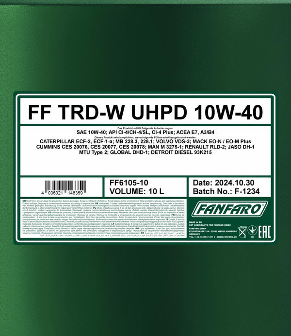 Fanfaro 6105 TRD-W UHPD 10W-40 Motorolie - 10 Liter