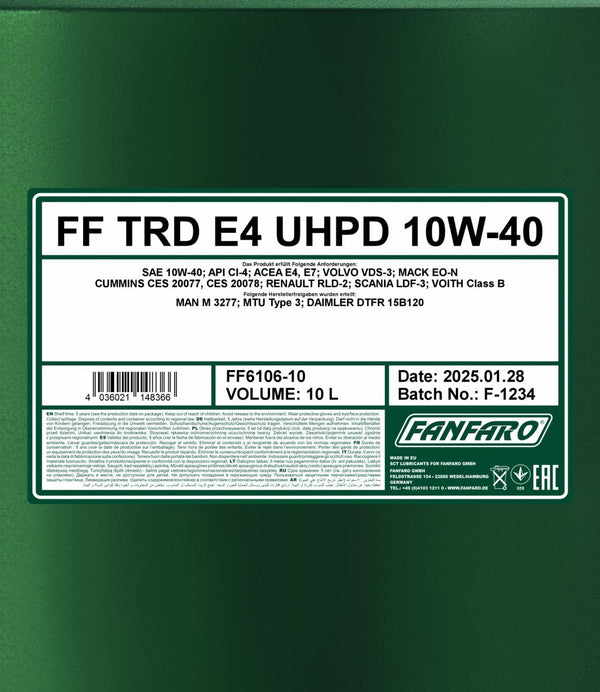 Fanfaro 6106 TRD E4 UHPD 10W-40 Motorolie - 10 Liter
