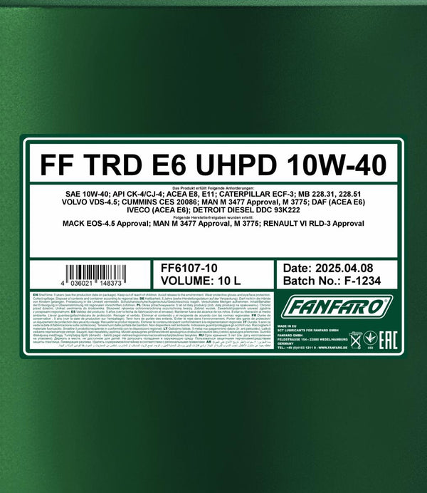 Fanfaro 6107 TRD E6 UHPD 10W-40 Motorolie - 10 Liter