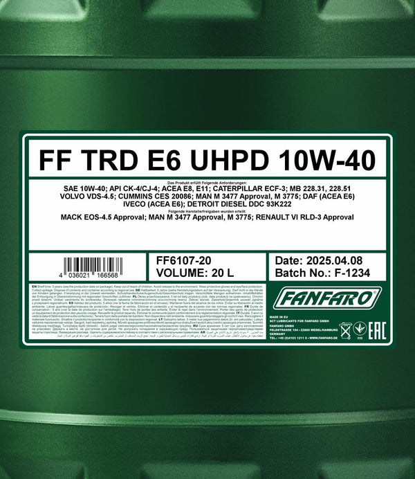 Fanfaro 6107 TRD E6 UHPD 10W-40 Motorolie - 20 Liter