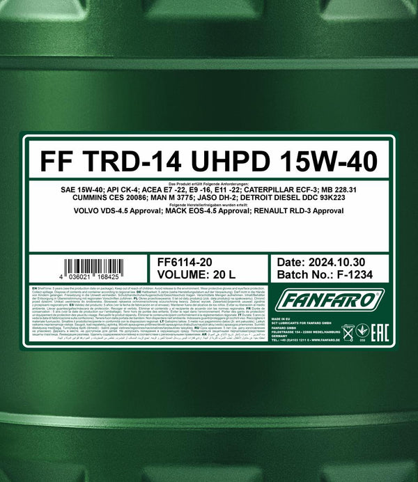 Fanfaro 6114 TRD-14 UHPD 15W-40 Motorolie - 20 Liter