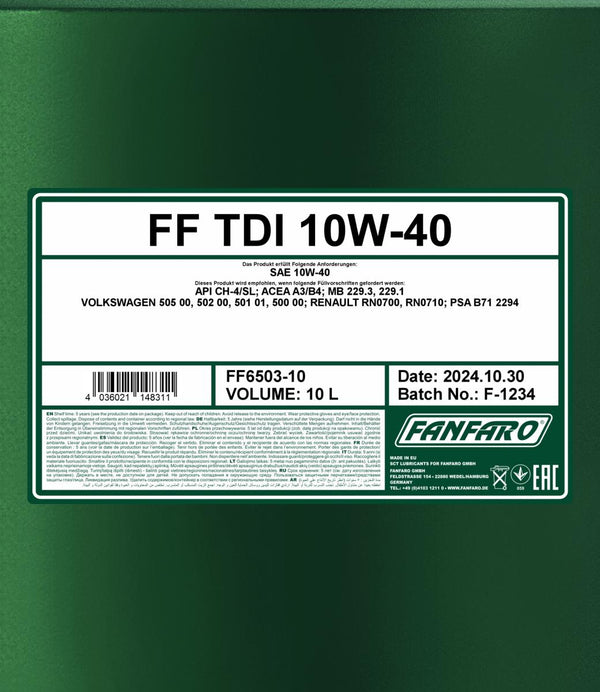 Fanfaro 6503 TDI 10W-40 Motorolie - 10 Liter
