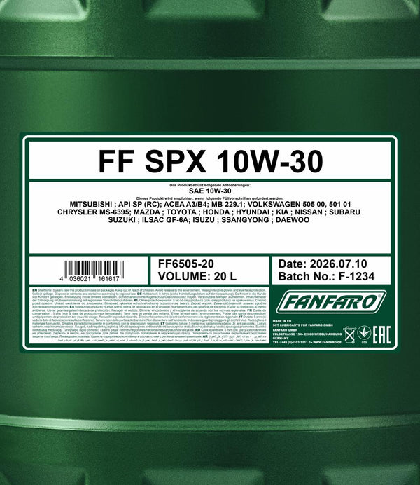 Fanfaro 6505 SPX 10W-30 Motorolie - 20 Liter