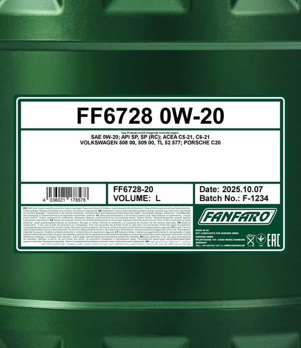 Fanfaro 6728 0W-20 Motorolie - 20 Liter