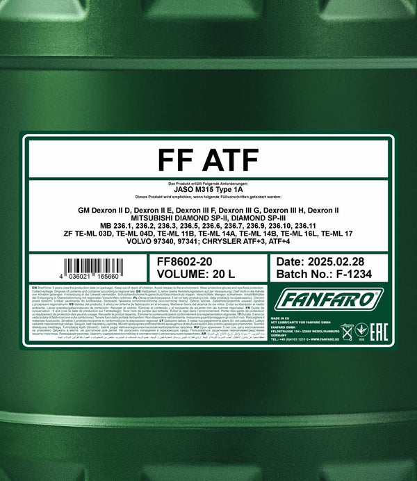 Fanfaro 8602 ATF Universal Full Synthetic Versnellingsbakolie - 20 Liter