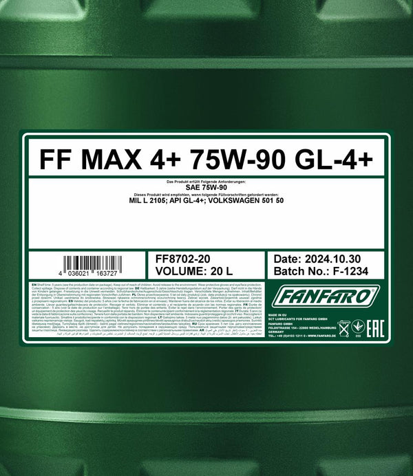 Fanfaro 8702 MAX 4+ 75W-90 GL-4+ Versnellingsbakolie - 20 Liter