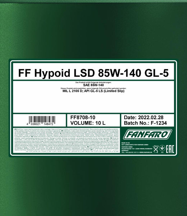 Fanfaro 8708 LSD 85W-140 GL-5 Versnellingsbakolie - 10 Liter
