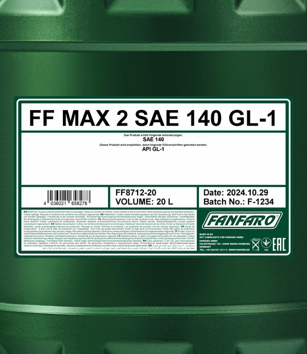 Fanfaro 8712 MAX 2 SAE 140 GL-1 Versnellingsbakolie - 20 Liter