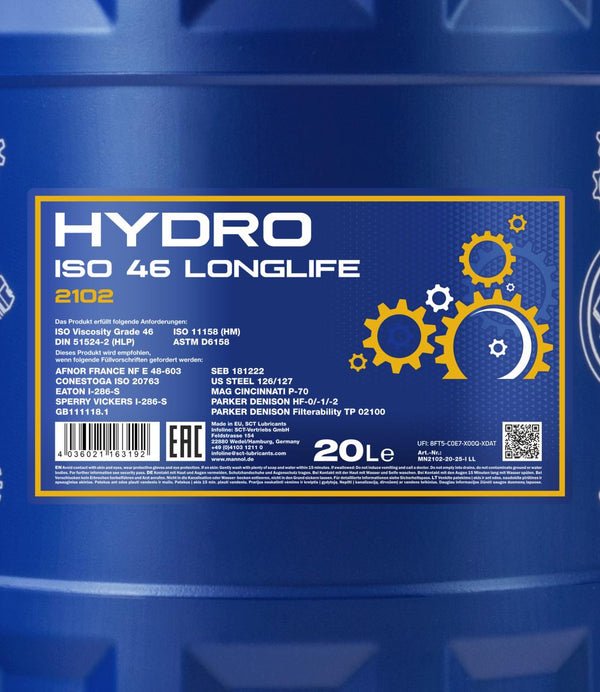 Mannol 2102 Hydro ISO 46 LONGLIFE Hydrauliekolie - 20 Liter