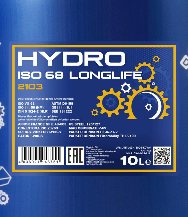 Mannol 2103 Hydro ISO 68 LONGLIFE Hydrauliekolie - 10 Liter