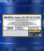 Mannol 2204 Hydro HV ISO 22 VI 245 Hydrauliekolie - 20 Liter