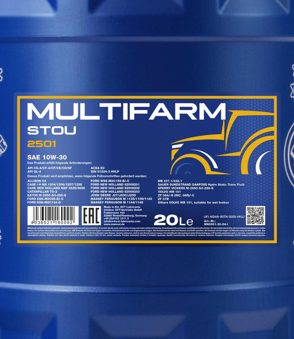 Mannol 2501 Multifarm STOU 10W-30 Motorolie - 20 Liter