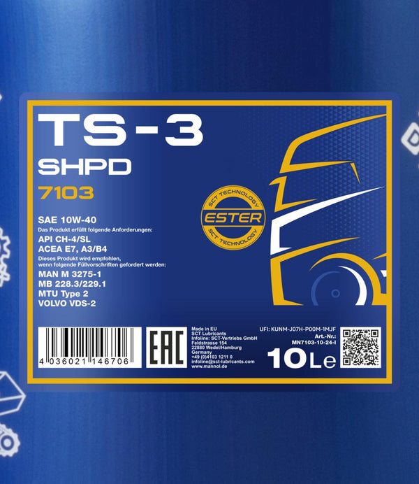 Mannol 7103 TS-3 SHPD 10W-40 mineral Motorolie - 10 Liter