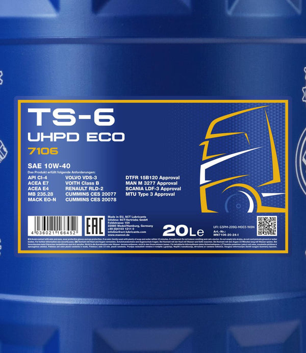 Mannol 7106 TS-6 UHPD 10W-40 Eco Motorolie - 20 Liter