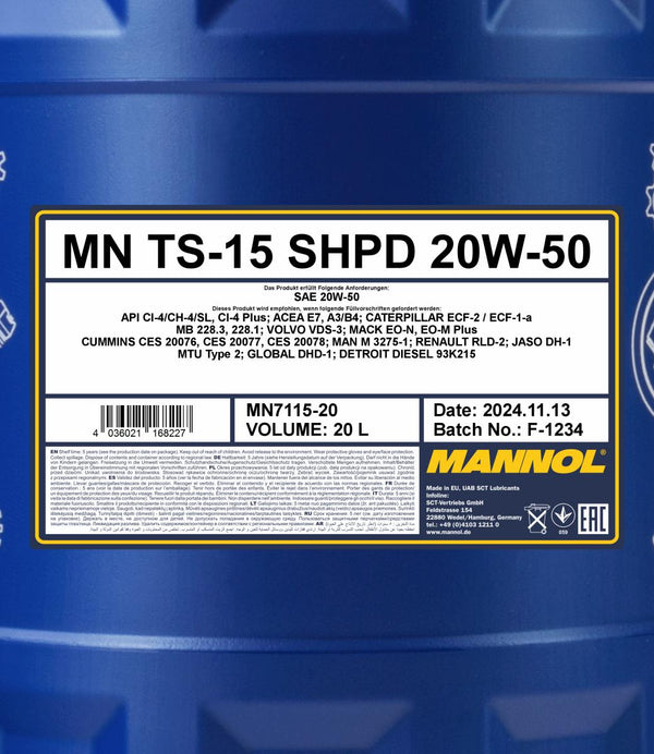 Mannol 7115 TS-15 SHPD 20W-50 Motorolie - 20 Liter