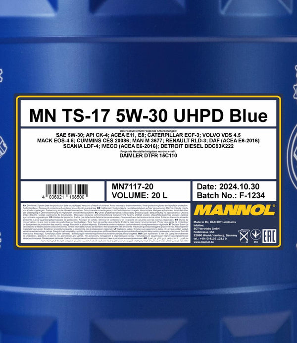Mannol 7117 TS-17 UHPD 5W-30 Blue Motorolie - 20 Liter