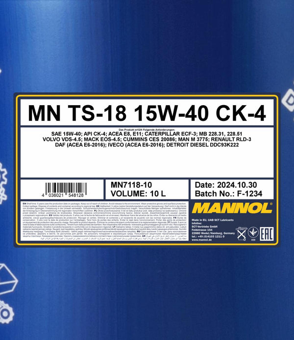 Mannol 7118 TS-18 15W-40 CK-4 Motorolie - 10 Liter