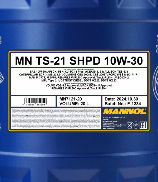 Mannol 7121 TS-21 10W-30 SHPD Motorolie - 20 Liter