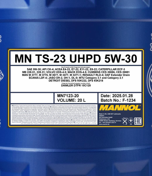 Mannol 7123 TS-23 UHPD 5W-30 Motorolie - 20 Liter