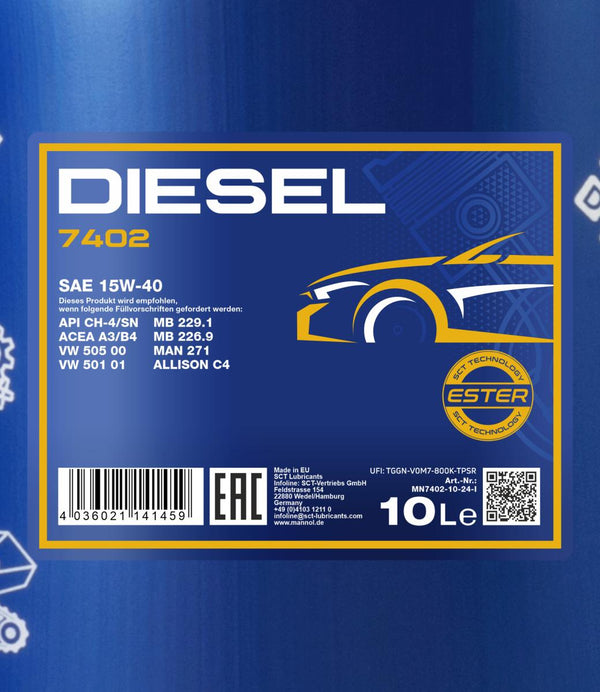 Mannol 7402 Diesel 15W-40 Motorolie - 10 Liter