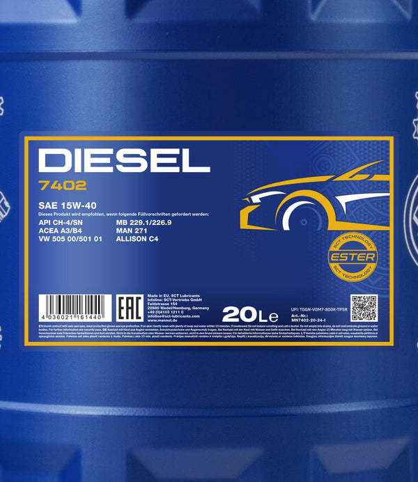 Mannol 7402 Diesel 15W-40 Motorolie - 20 Liter
