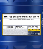 Mannol 7706 Energy Formula RN 5W-30 Motorolie - 20 Liter