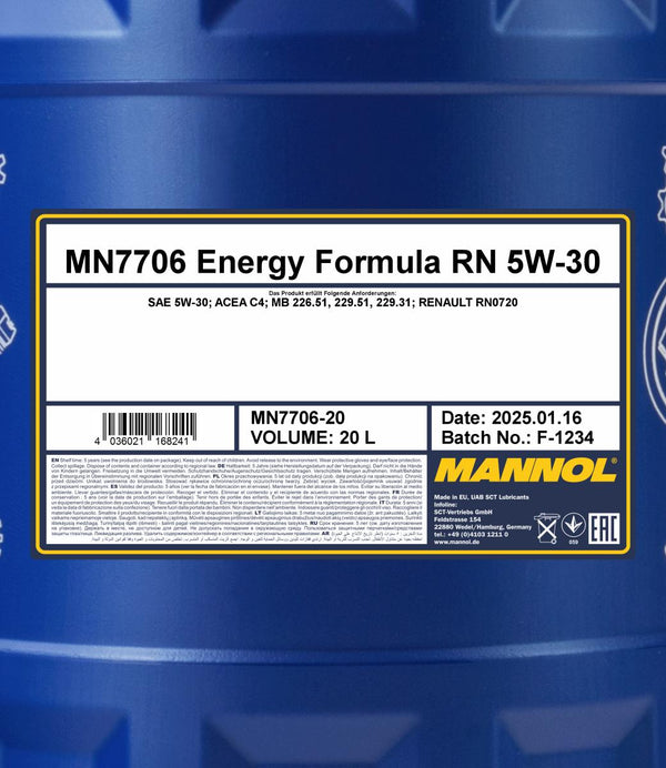 Mannol 7706 Energy Formula RN 5W-30 Motorolie - 20 Liter