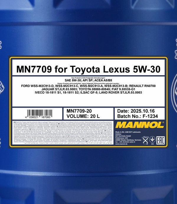 Mannol 7709 for Toyota Lexus 5W-30 Motorolie - 20 Liter