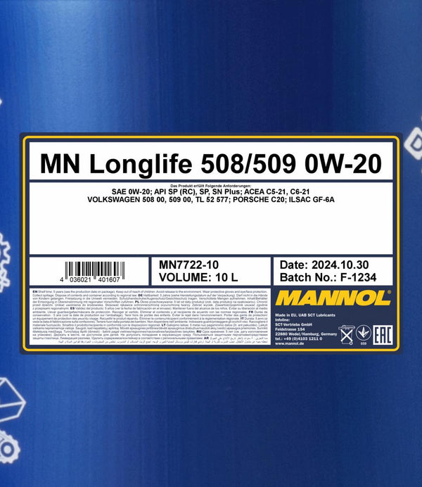 Mannol 7722 Longlife 508/509 0W-20 Motorolie - 10 Liter
